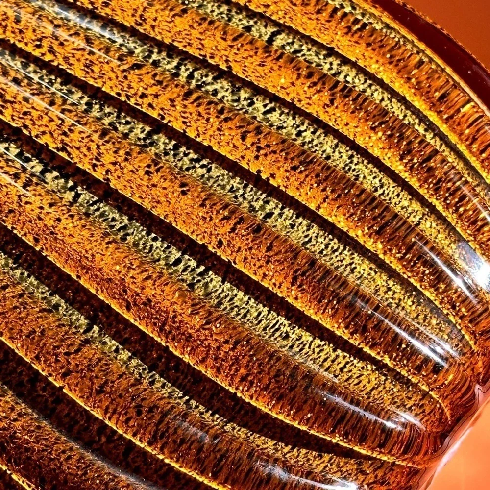 Sasaki Italian Crystal Vase Hand Crafted Marea 11” Tear Drop Ribbed Tiger’s Eye